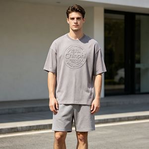 เสื้อยืดผู้ชายเนื้อหนัก 350gsm ผ้าฝ้ายถักนุ่ม 100% ทรงหลวม พิมพ์ลายนูน คอกลม - Product Image 3