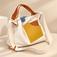 Sac fourre-tout en toile de coton avec logo personnalisé, grande capacité, couleur contrastée, sac à bandoulière pour femmes