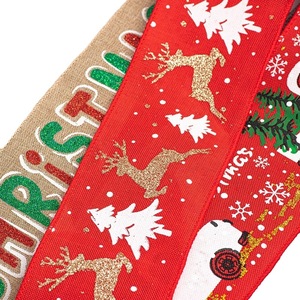 Pita Anyaman Rami Natal Kotak-Kotak 5 Yard Motif Rusa dan Mobil, Nomor Model Rami Anyaman Natal - Product Image 4