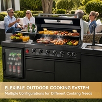 Livraison rapide en 7 jours aux États-Unis - Barbecue au gaz propane Youya à 6 brûleurs, moderne, en acier inoxydable, étanche, cuisine extérieure pliable, réfrigérateur