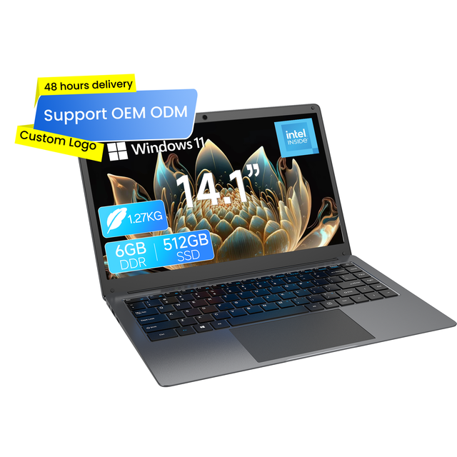 14.1-Inch Factory Wholesale New Business Laptop Intel N3450 1.1GHz Quad-Core Processor 6GB RAM 256GB SSD Windows 10/11 English