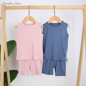 Hot Sale gerippte Bambus Viskose Sommer ärmellose Tops kurze 2 PCS Baby Kleidung Set Unisex Kinder Kleidung Outfits - Product Image 4