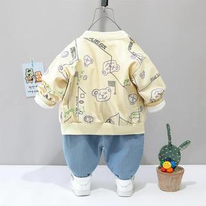 Conjunto de Primavera para Bebê Novo, <span class=keywords><strong>1</strong></span>-4 Anos, Menino, Três Peças, Roupas de Primavera e Outono com Estampa de Desenho Animado - Product Image 4