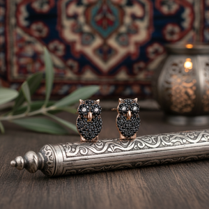 Búho Diseño Negro Zircon Stud Pendientes Turksih Hecho a mano al por mayor Hecho a mano 925 Joyas de plata esterlina - Product Image 3