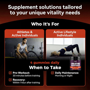 Gummies de créatine monohydrate OEM saveur pastèque, pré-entraînement, pour la masse musculaire et la force, sans OGM, végétalien, supplément en marque blanche - Product Image 5