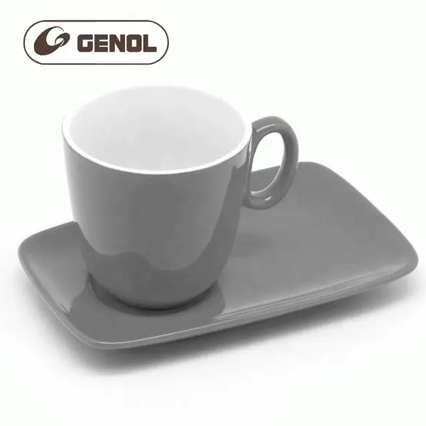 Çin gri porselen kahve ve çay fincanları kupalar ve tabaklar tabak takımı
