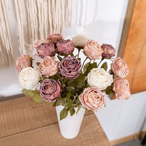 ดอกกุหลาบประดิษฐ์ CallaFloral ก้านเดี่ยว ขอบสีไหม้ สำหรับตกแต่งงานแต่งงาน สีเหลืองขาว งานฝีมือผ้าทอ - Product Image 2