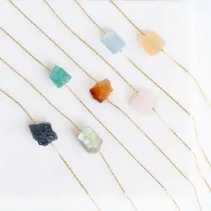 Raw Crystal Necklace - Rose Quartz Carnelian Opal Peridot Pendant