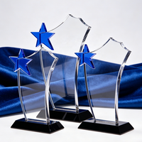 Trophée en cristal personnalisé pour événements sportifs, coupe de champion, plaque de trophée en verre, trophée en cristal pour souvenir encourageant avec étoile bleue