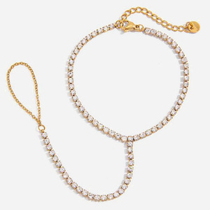 Pulsera de Cristal para Mujer, Chapada en Oro de 18K, Acero Inoxidable, Cadena con Circonitas Blancas, Uso Diario - Product Image 1