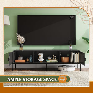 <span class=keywords><strong>Meuble</strong></span> <span class=keywords><strong>TV</strong></span> Nu-Deco Farmhouse 65 pouces avec 2 armoires de rangement, étagère ouverte, matériau en bois, pieds en métal, <span class=keywords><strong>noir</strong></span>, pour salon et chambre à coucher - Product Image 3