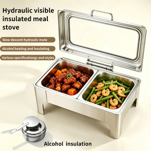 Réchaud rectangulaire en acier inoxydable avec couvercle en verre, chauffe-plats à alcool pour hôtels et traiteurs - Product Image 2