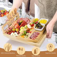 Bamboe charcuterieplank set met bestekbak & messenbak houten kaasplank serveerplank voor feesten en gezelschap