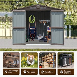 Capanno <span class=keywords><strong>da</strong></span> <span class=keywords><strong>Esterno</strong></span> 192x251cm con Doppia Porta Chiudibile a Chiave, Tettoia Impermeabile, Pergola in Metallo per Deposito Attrezzi e Biciclette, Arredo <span class=keywords><strong>da</strong></span> <span class=keywords><strong>Esterno</strong></span> - Product Image 6