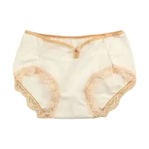 Atacado cuecas de cintura com alça de cintura média com borda de renda e cintura alta para meninas, calcinha feminina com fundo de algodão puro