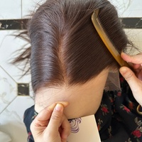 Perruque médicale sans colle en cheveux humains bruts, indétectable, avec dentelle HD 13x6, ligne de cheveux blanchie invisible, brun foncé, vente en gros