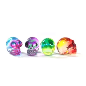 Mini aura caveiras de vidro, caveiras esculpidas à mão, pedras de cristal legais e presente, aura, vidro, halloween, 1 polegada