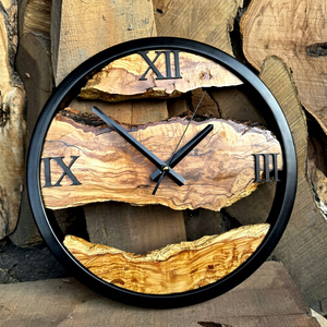 Natural Wood Live Edge Wall <b>Clock</b>, Rustic Wooden Statement <b>Clock</b>, Handmade Home Decor, Metal Frame Timepiece, Farmhouse Wall Art - Product Image 1