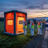 Tente de décontamination d'urgence portable, abri gonflable de décontamination chimique pour site de sauvetage en cas de catastrophe industrielle