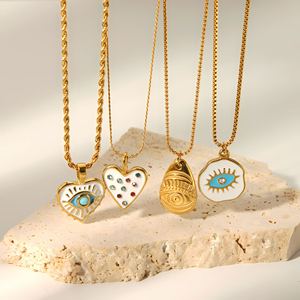 Collier ras du cou vintage, nouvelle arrivée, cœur, plaqué or 18 carats, acier inoxydable, œil du diable, chaîne de pull, pendentif - Product Image 3