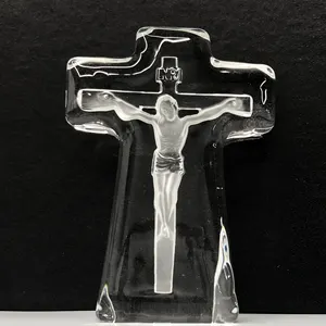 Top Quality Blank Deep Etched Crystal Cross Iceberg The Factory Price Fine Inside Carve Crystal Christian Gifts