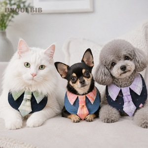 Bavoir en jean à carreaux pour chien, réglable, écharpe de cou pour animaux de compagnie, toutes saisons - Product Image 4