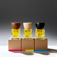 Botol Parfum Kosong Mewah Custom Pabrik, Semprotan 30 Ml 50ml 100ml, Botol Kaca Persegi Dasar Tebal, Tutup Kayu, Sablon