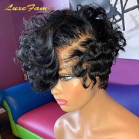 Perruque bouclée coupe pixie avec dentelle frontale 13x4x1, perruques courtes brésiliennes T Part bob, perruque en cheveux humains HD Lace pour femmes noires