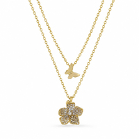 Collier pendentif fleur entièrement incrusté de zircon cubique, prix d'usine YILUN, argent 925 plaqué or, idéal comme cadeau pour une date, pour femmes
