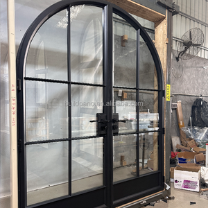 Gaya Eropa besi ganda Arched pintu Perancis antik teras Modern keamanan kaca Tempered eksterior tahan air permukaan selesai - Product Image 2
