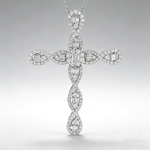 CUSTOM SILVER 10K/14K/18K GOLD PLATED LAB GROWN CVD DIAMOND CLASSIC ENGAGEMENT GIFT SWEATER <b>CHAIN</b> NECKLACE <b>CROSS</b> PENDANT - Product Image 1