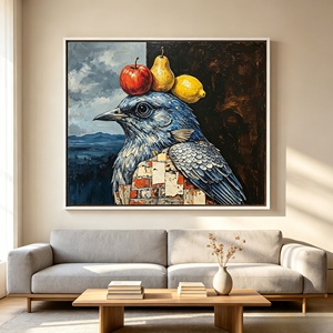Dipinto su Tela Vintage <span class=keywords><strong>Surrealista</strong></span> con Uccelli e Frutta sulla Testa dell'Uccello, <span class=keywords><strong>Arte</strong></span> Murale a Trama Spessa per Ristoranti, Hotel e Soggiorni - Product Image 5