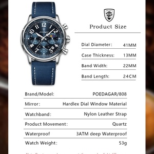 Reloj Deportivo de Lujo POEDAGAR para Hombre, Resistente al Agua, Luminoso, Cronógrafo, Fecha, Reloj de Cuarzo con Correa de Nylon y Cuero - Product Image 2