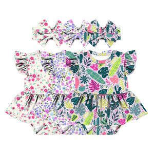 LT-469-YXW Al por mayor Pelele de verano con volantes y estampado floral para bebé, Pelele de seda para bebé con volantes, Fabricado en Yiwu - Product Image 1