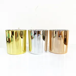 Pot de bougies en verre galvanisé, 10oz, 100 pièces, décoratif pour maison, mariage, de luxe, en or, rose, or, argent