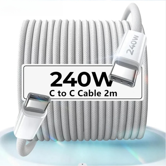 240W USB-C Fast Charging 2M E-Mark Chip PD 3.1 QC Foil Shielded Nylon Braided Cable for IOS & Android Devices