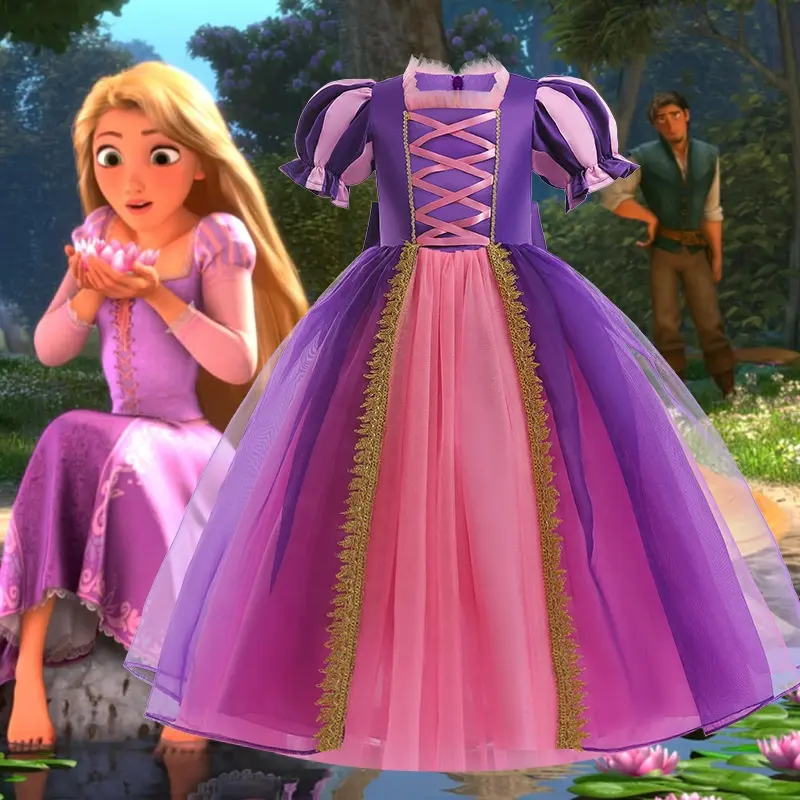 Vestido de princesa largo elegante para niños, disfraz de Cosplay de Halloween, Rapunzel, fiesta de Pascua, Sofía