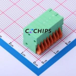 DB141R-2.54-8P-GN Spring Terminal Block Bent Lead Through Hole,P=2.54mm Connector 1x8P 2.54mm Green 8P - Product Image 2