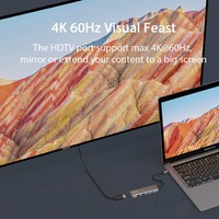 Hub adaptateur USB-C 5 en 1 vers HDTV 4K, USB 3.0, charge PD, station d'accueil multifonction, aluminium