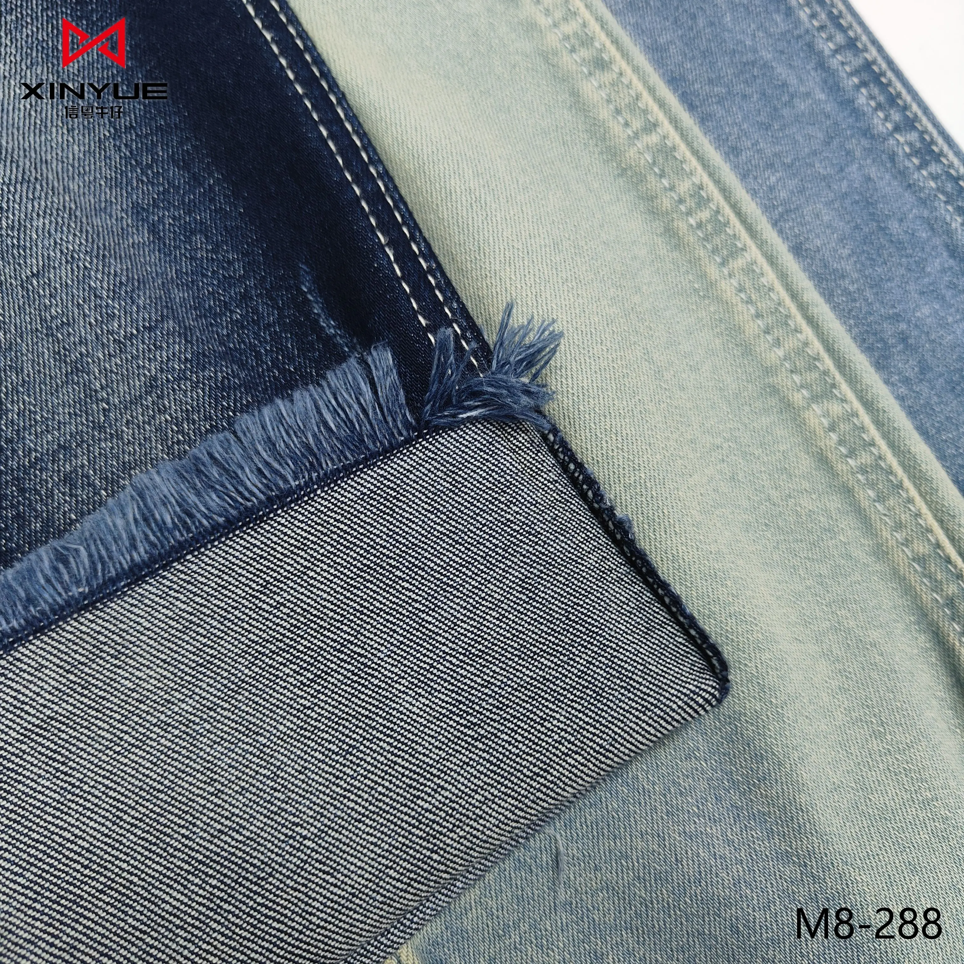95% katun 4% poliester 1% spandeks strech kain denim dicuci gaya french terry rajutan jeans kain Cina pabrik grosir