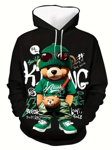 Felpa con Cappuccio Oversize da <span class=keywords><strong>Uomo</strong></span>, Manica Lunga, Design 3D con Orso Cartoon, in Fibra di Bambù, Asciugatura Rapida, Antivento, per l'Autunno - Product Image 1