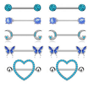 Set 4-5 paia 14G in acciaio chirurgico blu cuore <span class=keywords><strong>Piercing</strong></span> <span class=keywords><strong>gioielli</strong></span> con barra di cristallo lotto linguetta anello per il corpo <span class=keywords><strong>gioielli</strong></span> Design affascinante - Product Image 2