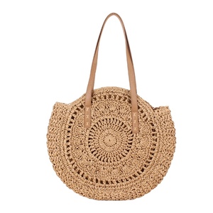 New Simple Hollow Round Shoulder Fashion Female Beach <b>Straw</b> <b>Bag</b> with Zipper Casual Tote Two Handles Tote RTS Bulk Mixed Order - Product Image 2