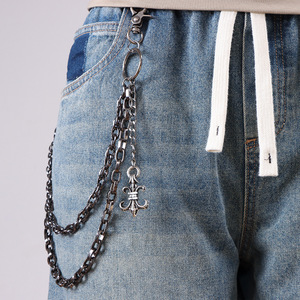 yueli Waist <b>Chain</b> Double Layer Metal Gunmetal <b>Cross</b> Pendant Hip Hop Punk Style For <b>Men</b> Women Daily Wear Zinc Alloy Accessory - Product Image 1