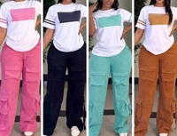 Ensemble deux pièces décontracté pour femme, t-shirt à col rond + pantalon multi-poches, tenue quotidienne tendance, séchage rapide, ensemble haut et bas simple