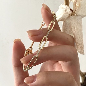 Custom Fashion 10K 14K 18K Yellow <b>Gold</b> Filled Pave Paperclip Lab Grown Diamond Brilliant Cut IGI Certified Bracelets <b>Bangles</b> - Product Image 2