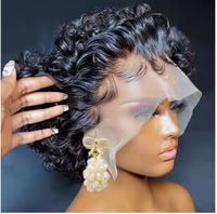 Perruques Courtes Bouclées Afro Pixie Cut en Dentelle pour Femme Noire, Perruque Pixie Cut en Cheveux Humains avec Dentelle Frontale 13x1 et Raie en T, Vente en Gros