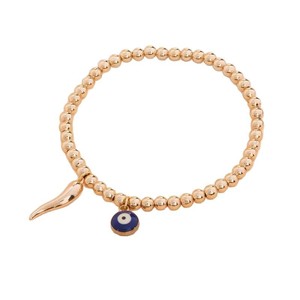 Bracciale con Ciondolo Occhio Turco Placcato Oro 18k, Bracciale con Perline Placcato Oro, Bracciale Regalo Protettivo - Product Image 5