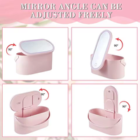 Trousse de beauté personnalisée pour maquillage de voyage multifonction USB à rotation de 360 mignon miroir en plastique à lumière LED avec rangement
