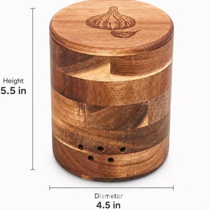 Wooden Garlic Storage <b>Container</b> Cylinder With Ventilation Holes Breathable Moisture Proof Kitchen Desktop Storage Box - Product Image 5
